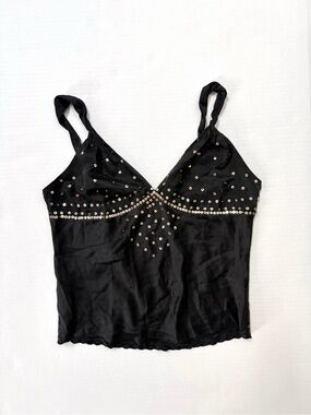 Black Satin Sequin Cami — Silk / Satin Y2K Paris Hilton Core Gold Embellished S